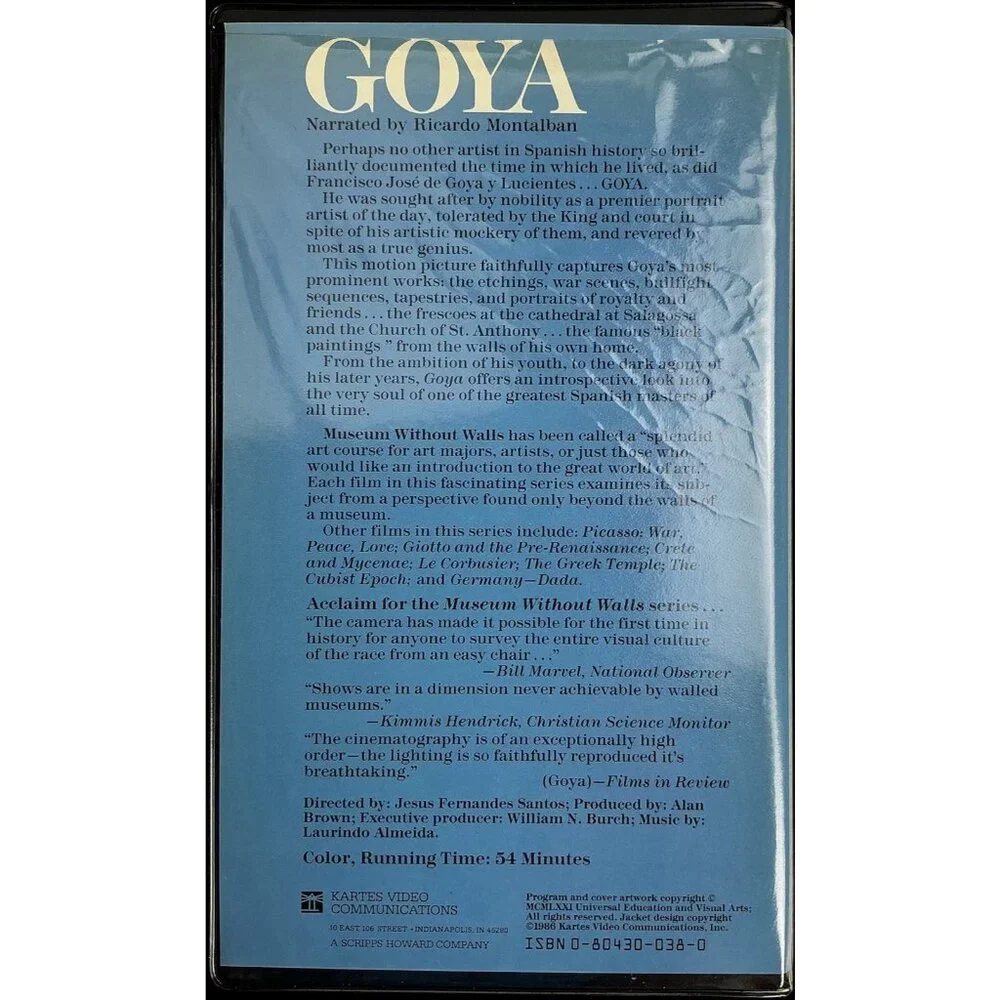 Goya Museum Without Walls Documentary Art Biography VHS 1986 Ricardo Montalban